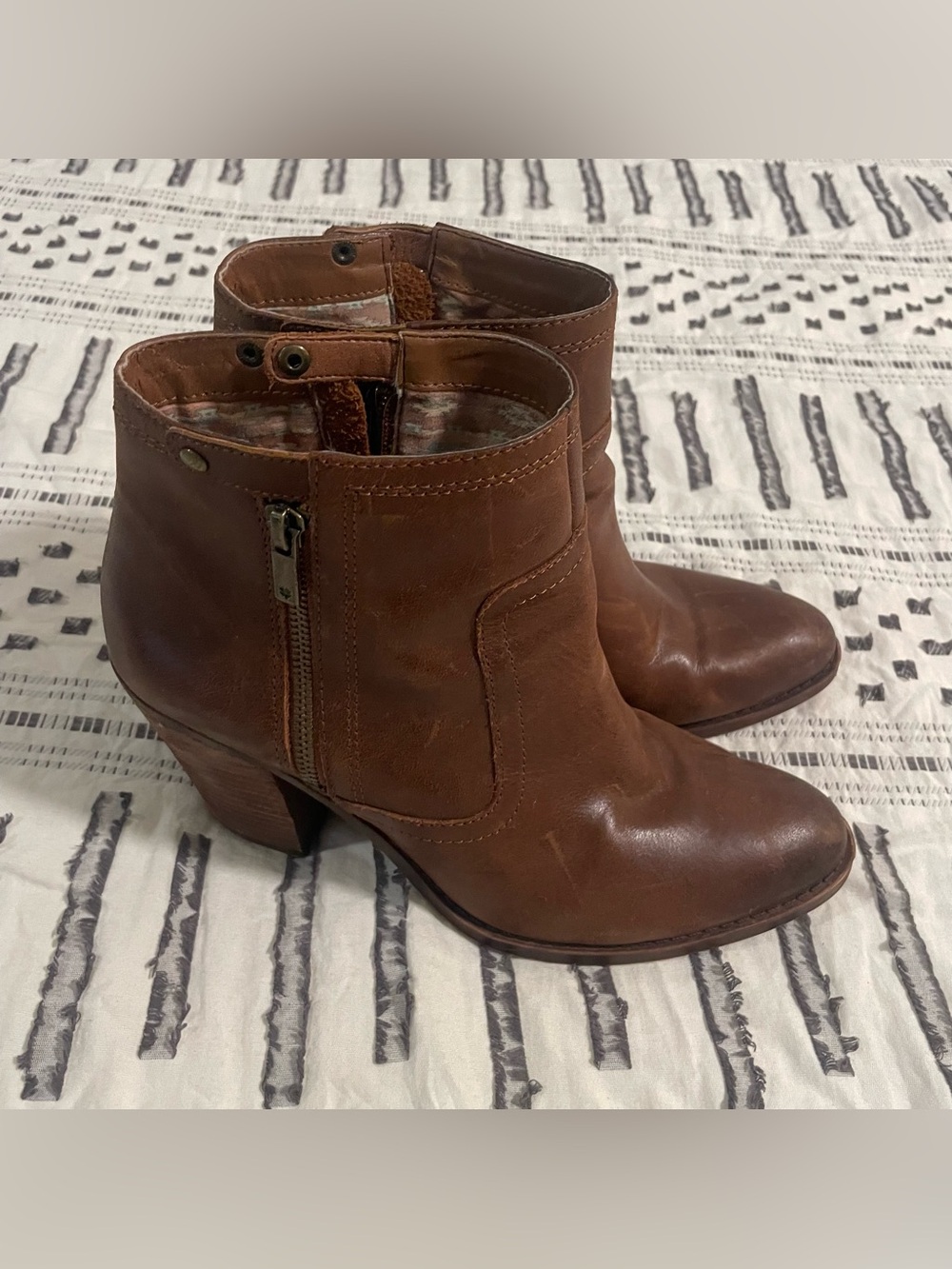 Lucky Brand Brown Leather Ankle Boots with Side Zip